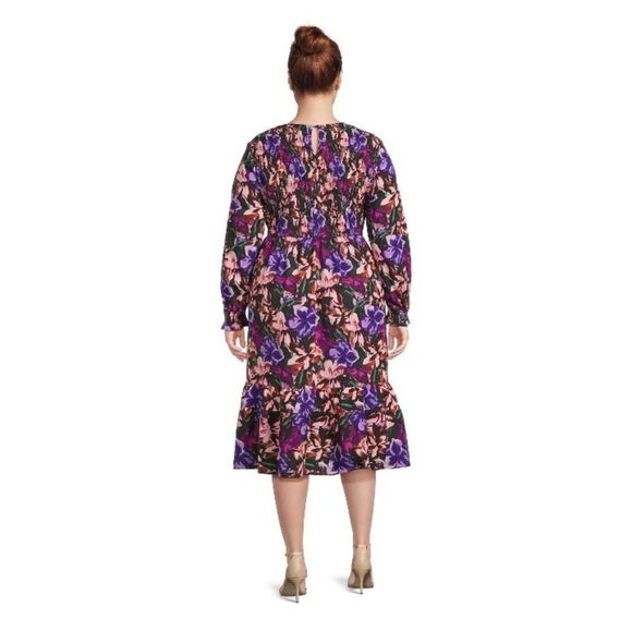 Women's Plus Size Tiered Peasant Floral Lightweight Comfy Midi Dress Size 2X - Picture 5 of 9